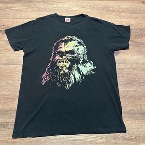 Y2K Star Wars Black Tee with Multicolor Chewbacca Graphic Large